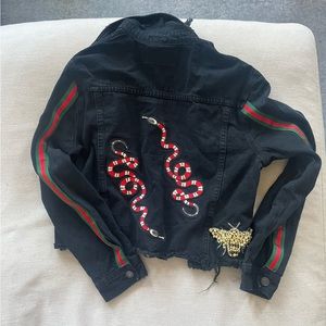 Vici | Gucci Detailed Black Denim Jacket